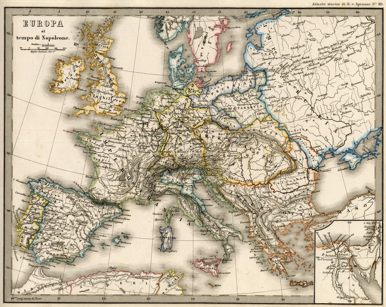 Geographic map of Europe at the time of Napoleon I. In 
