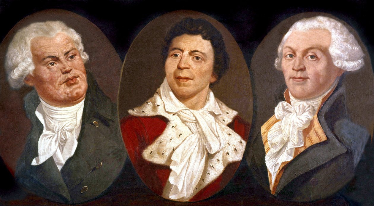 Georges Jacques Danton, Jean Paul Marat and Maximilien de Robespierre, three main figures of French Revolution by Unknown artist