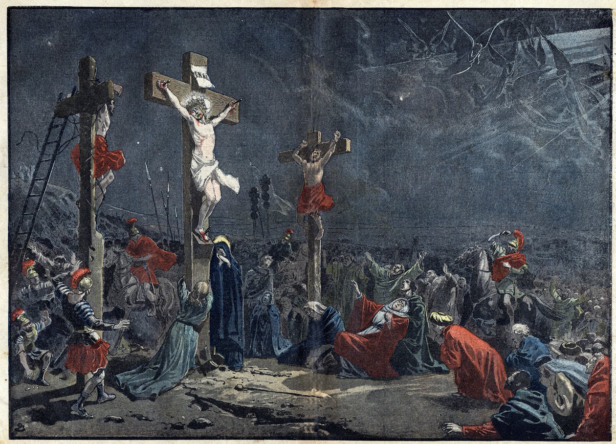 Good Friday: crucifixion of Jesus Christ. Illustration in Le Pelerin of April 3 by Unknown artist