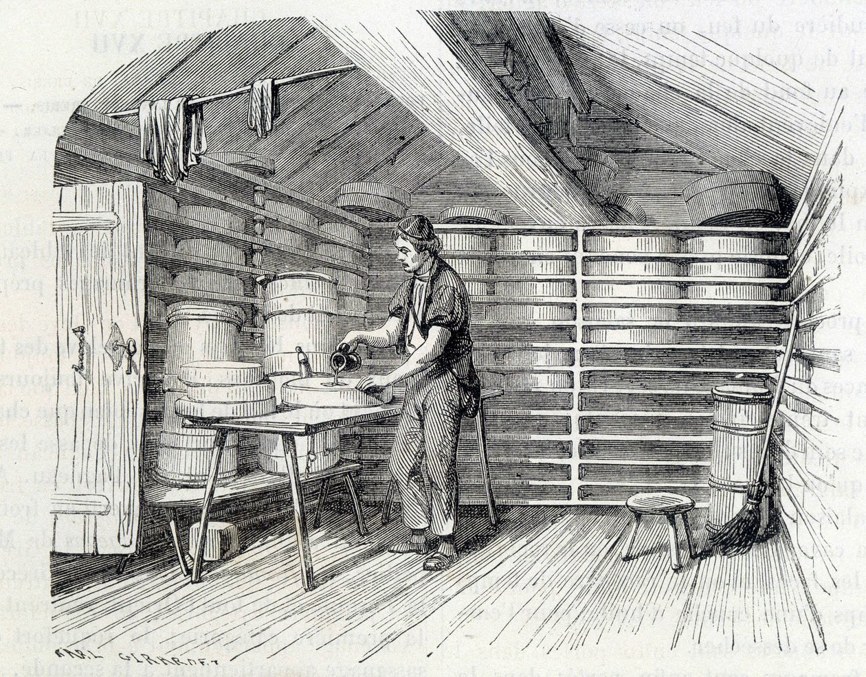 Gruyère cheese shop in a Swiss chalet (washing the crust) - in 