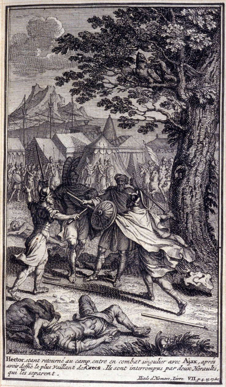 Hector, Returning to the Camp, Enters into a Singular Battle with Ajax (Illustration for Book VII of the Iliad of Homer) by Unknown artist