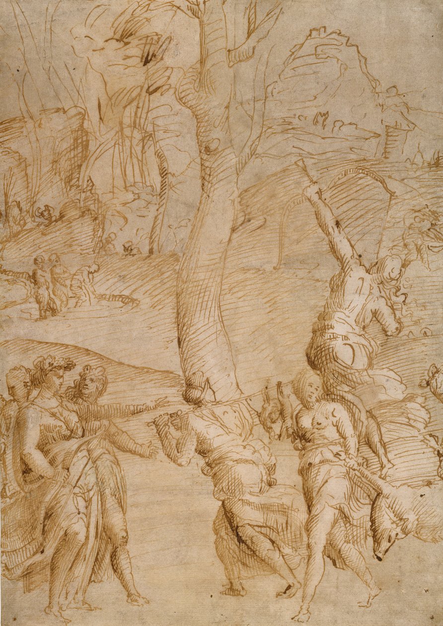 Hunting Scene (recto); Two Studies of a Pair of Reclining River-Gods (?), a Sarcophagus Front (?) (verso) by Unknown artist