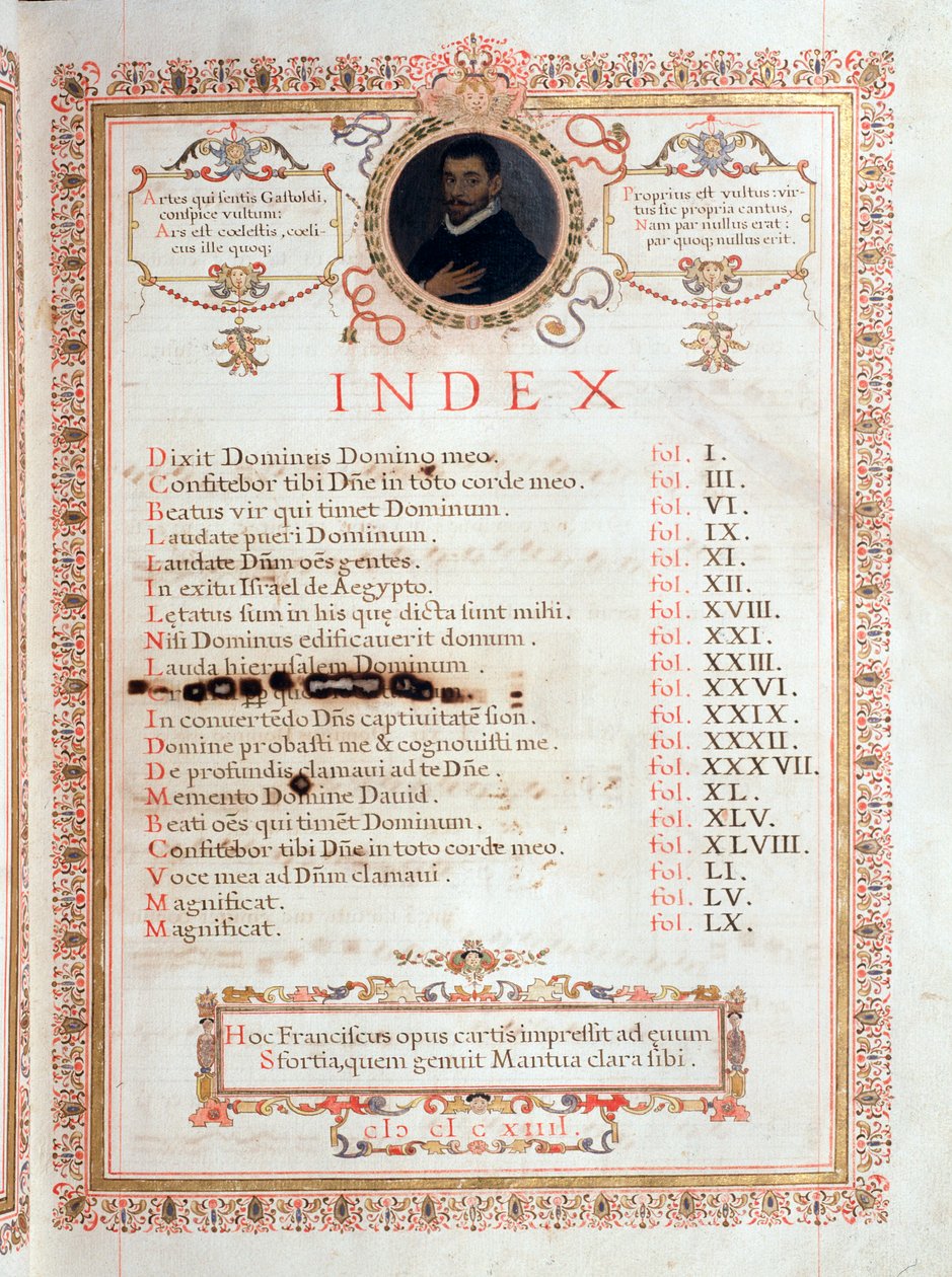 Index Page with Portrait of Giovanni Giacomo Gastoldi by Unknown artist