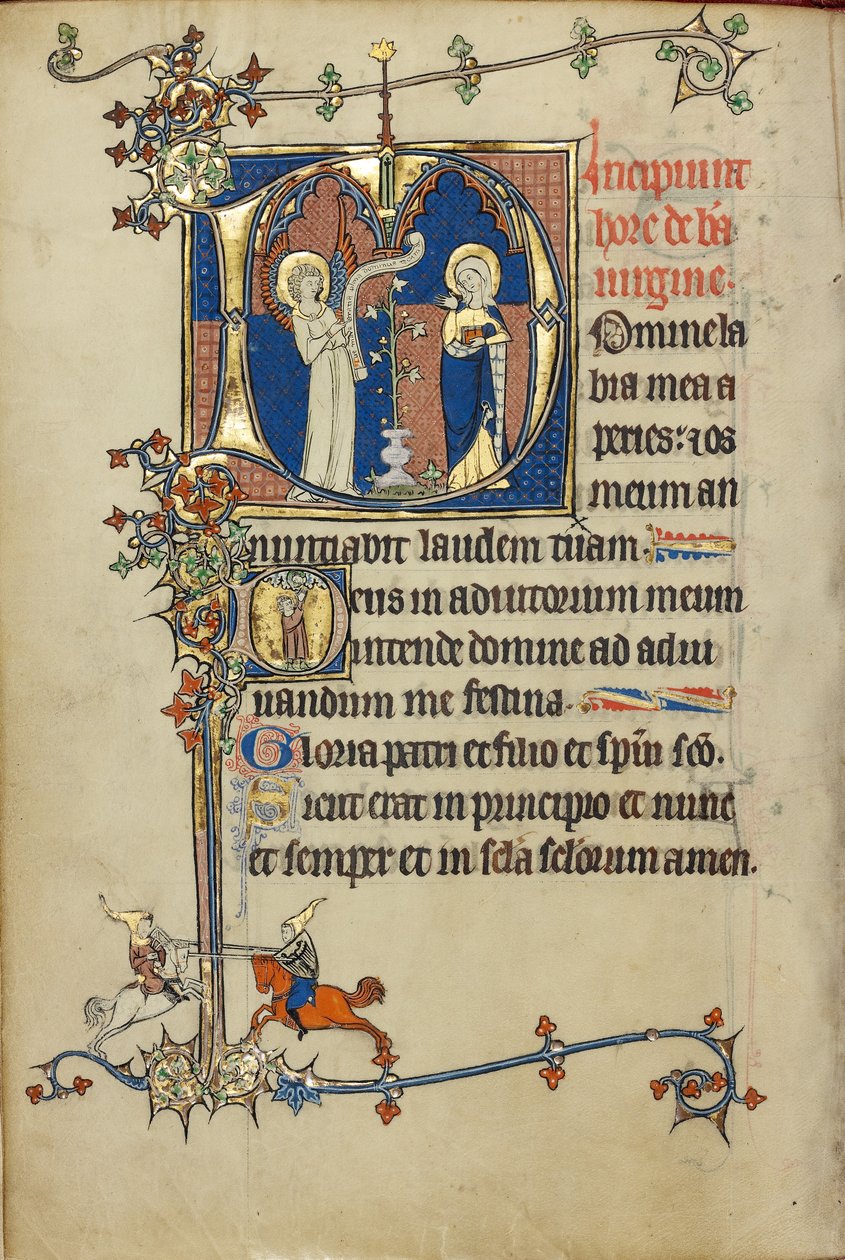 Initial D: The Annunciation; Initial D: A Young Man Praying to Christ in the Clouds by Unknown artist