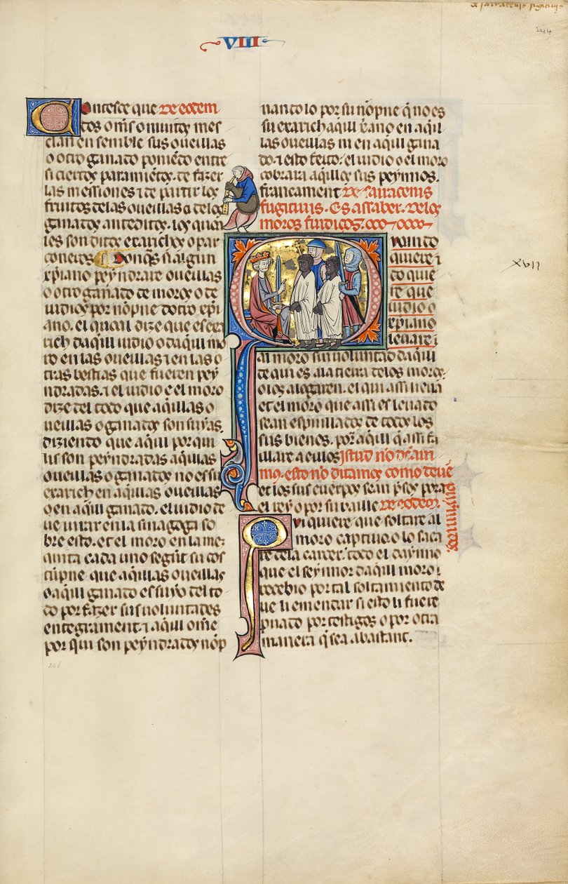 Initial Q: Two Soldiers Leading Two Muslim Men before a King by Unknown artist