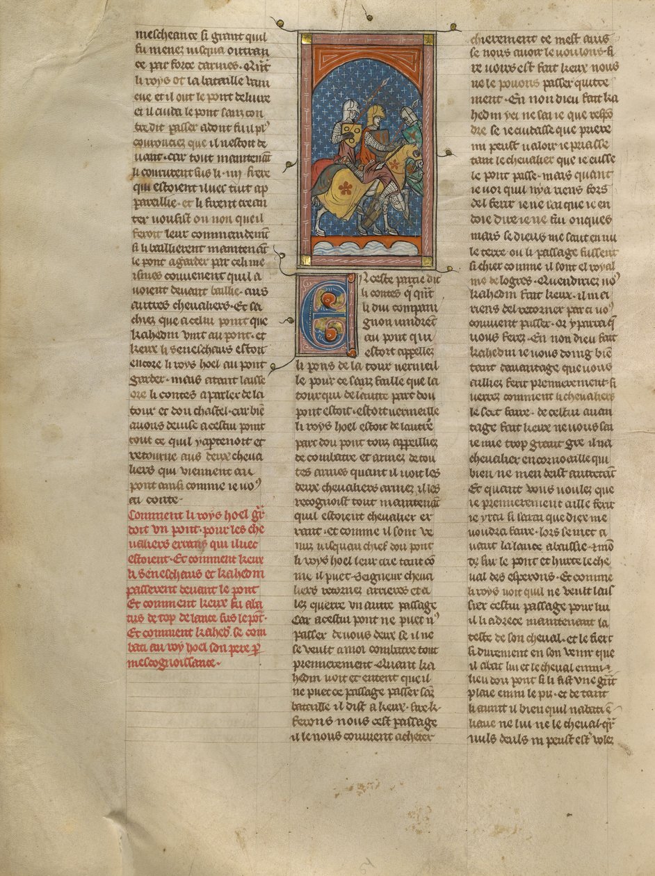 King Hoel Fighting Kahedin and the Seneschal Keu on a Bridge by Unknown artist