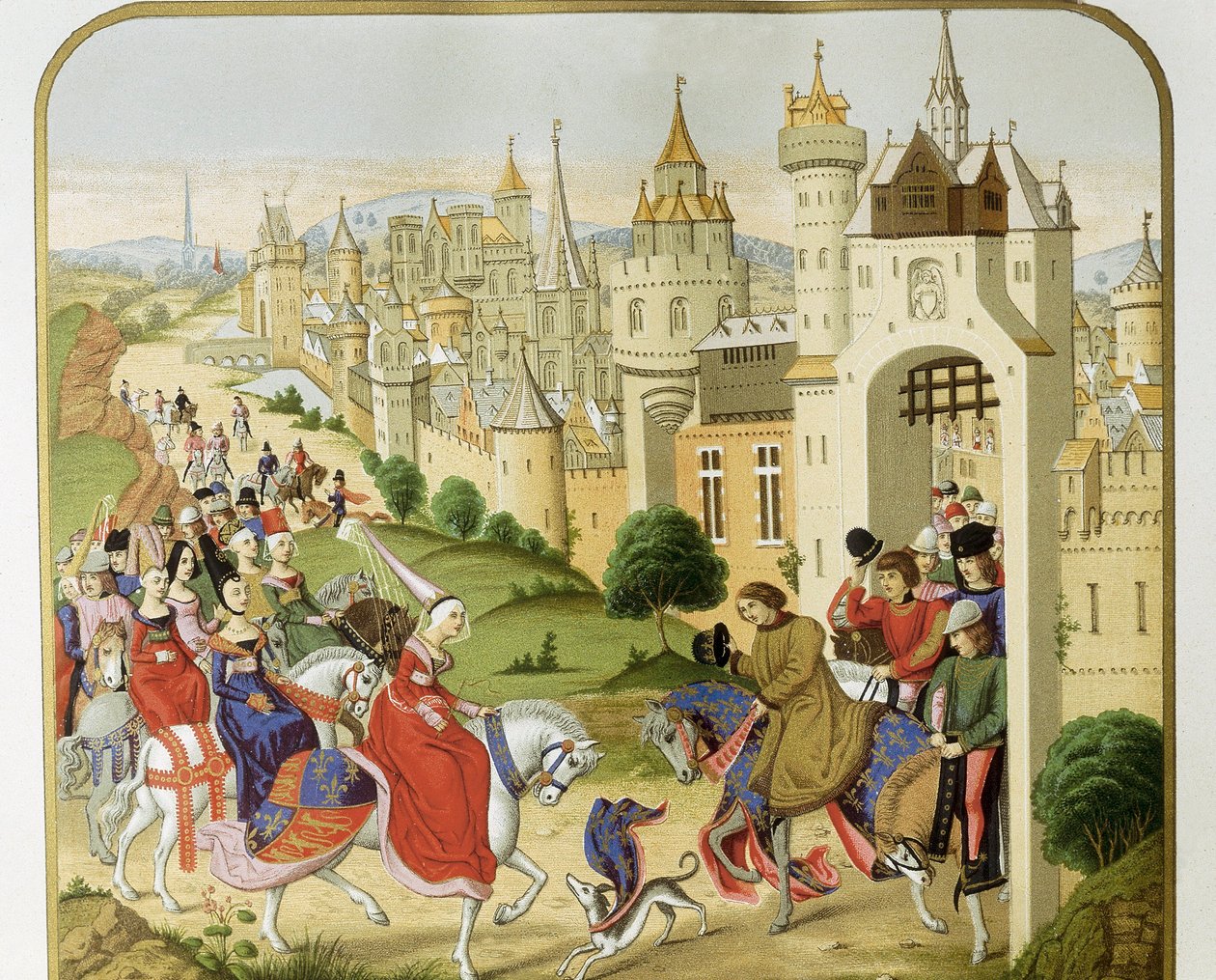King of France Charles IV received the visit of his sister the Queen of England Isabella of France (1292-1358), wife of Edward II, who came to take refuge. According to the chronicles of Jean Froissart. 19th century. Barcelona. Sant Jordi Catalan Royal by Unknown artist