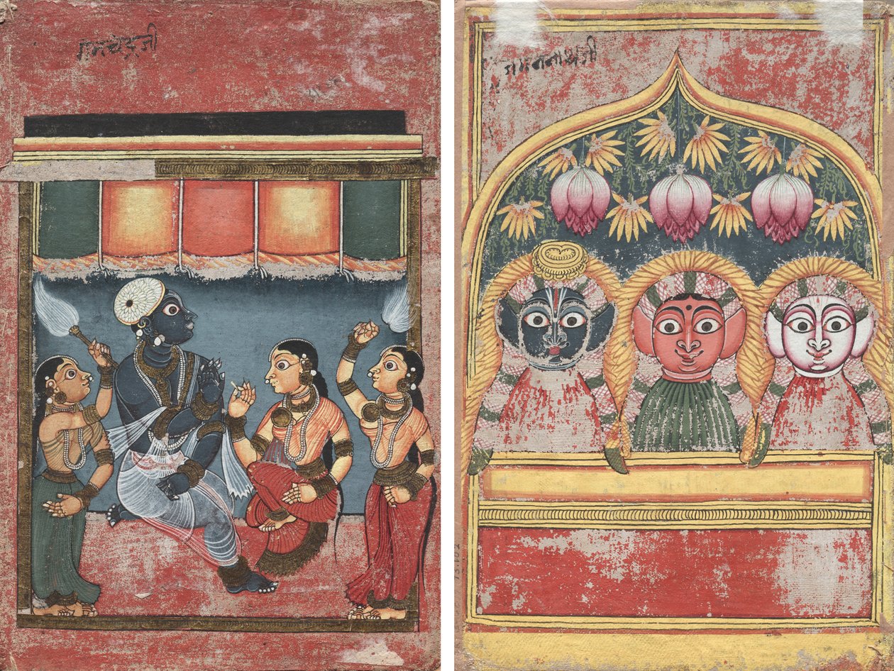 Krishna with Radha and Two Attendants (recto); Jagannath, Subhadra and Balarama in an Arch (verso) by Unknown artist