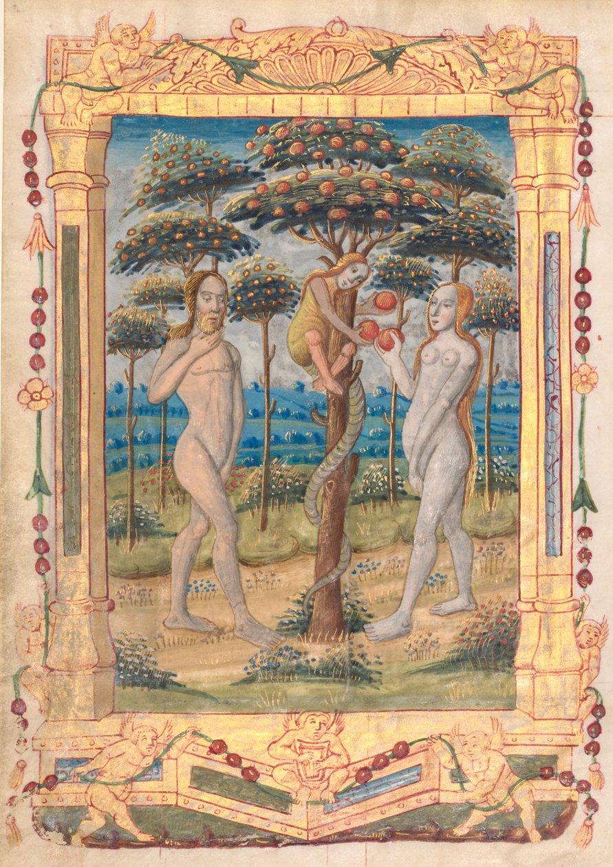 Leaf from a Book of Hours: Adam and Eve and the Fall of Man (Prefatory Miniature to the Office of the Virgin) (recto) by Unknown artist