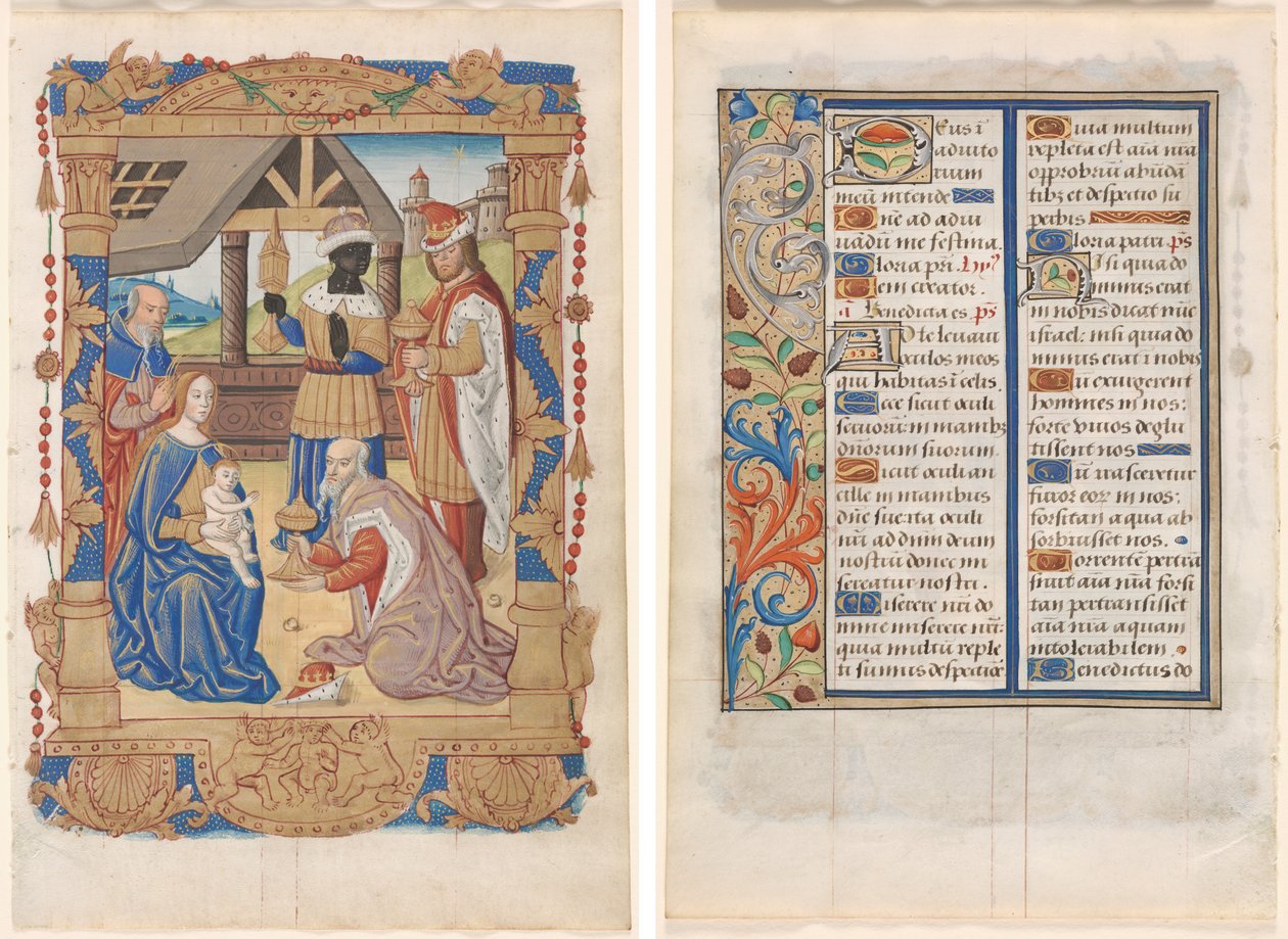 Leaf from a Book of Hours: Adoration of the Magi (recto) and Text with Illustrated Border (verso) (3 of 3 Excised Leaves) by Unknown artist