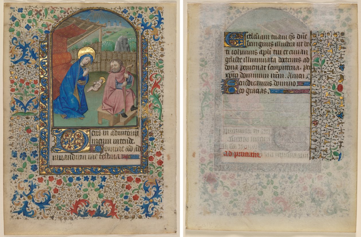 Leaf from a Book of Hours: The Nativity (recto) and Text (verso) by Unknown artist