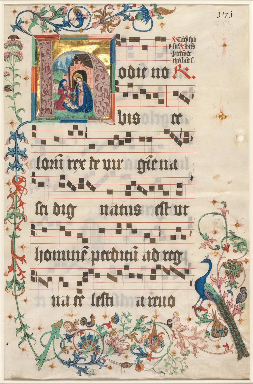 Leaf from an Antiphonary: Initial H with the Nativity by Unknown artist