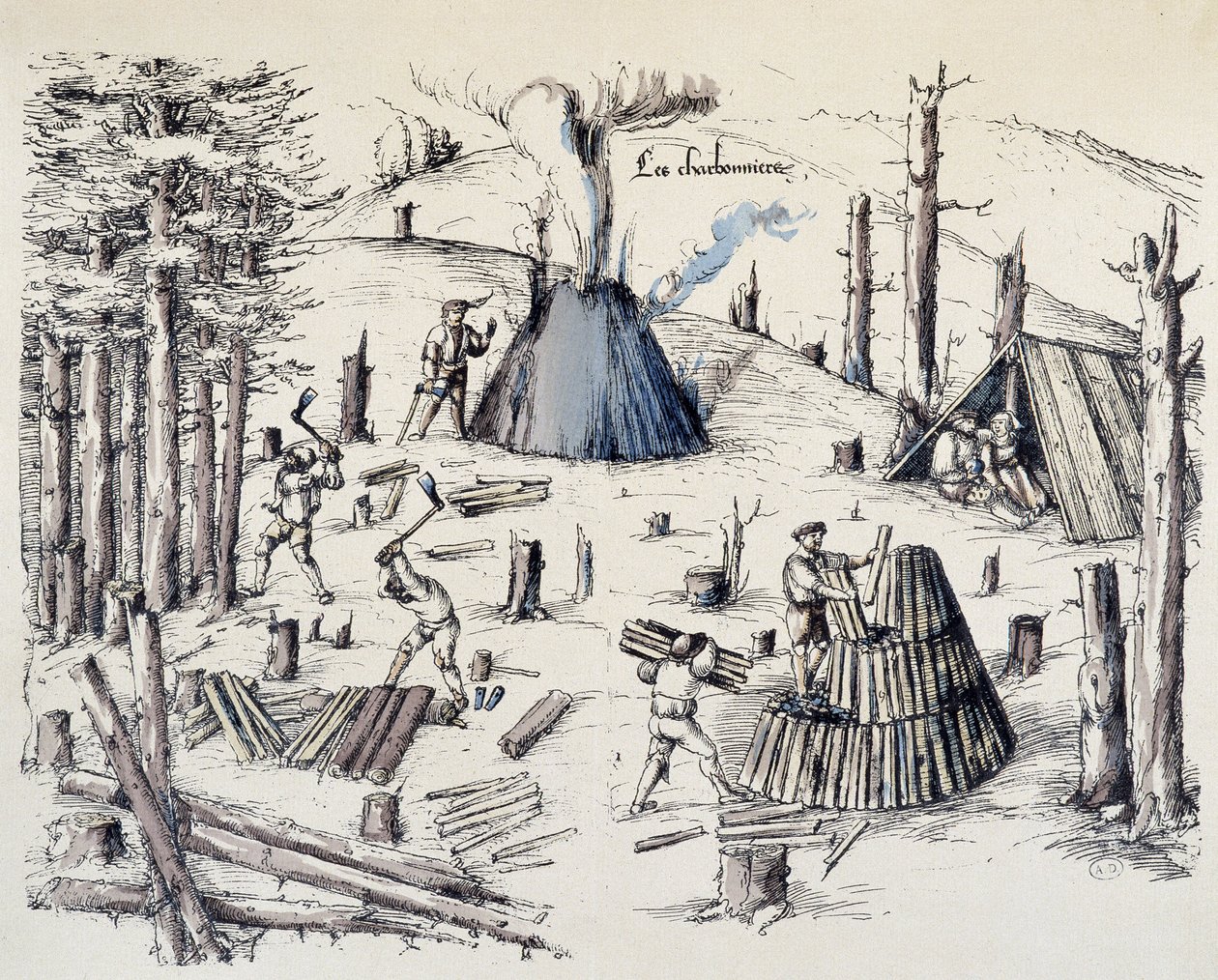 The charcoal burners - in La croix aux mines by Unknown artist
