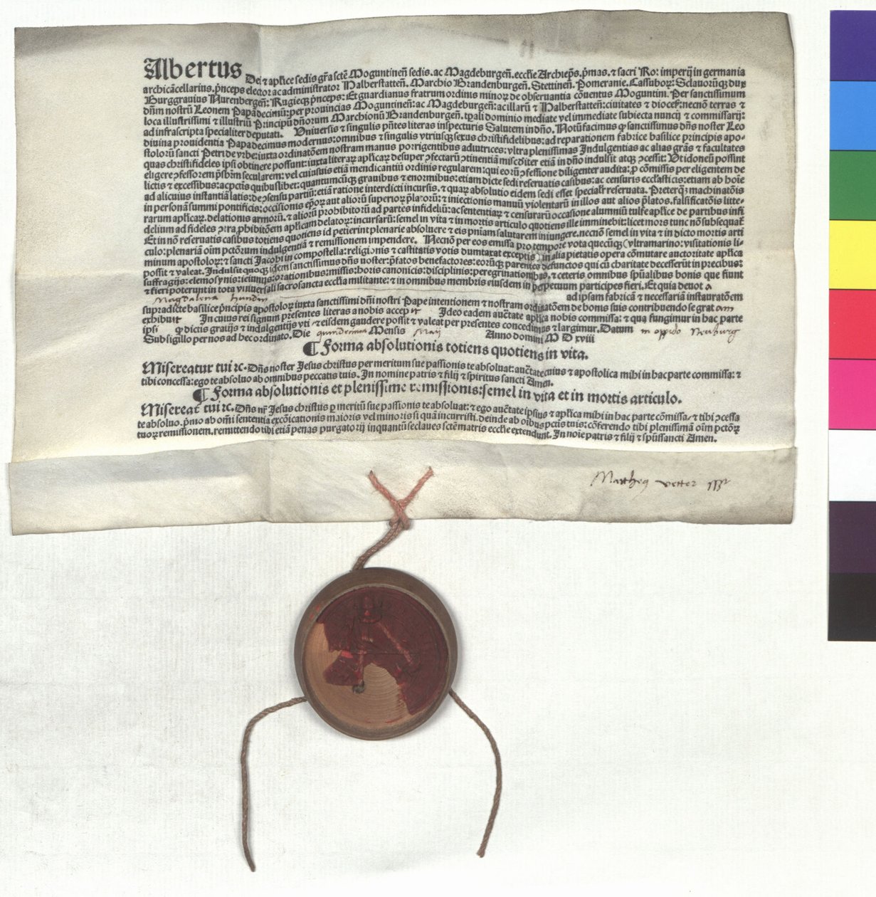 Letter of Indulgence by Albert of Brandenburg, Archbishop of Mainz, under the authority of Pope Leo X by Unknown artist
