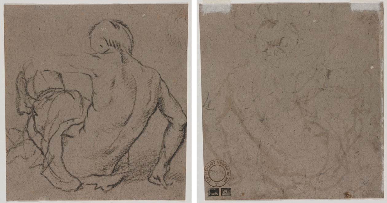 Man Seated on the Ground, Seen from Behind; Sketch by Unknown artist