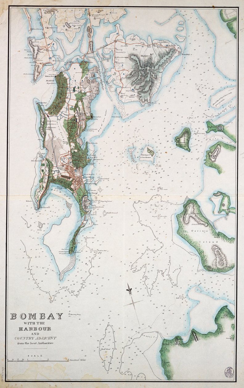 Map of Bombay with the harbour and country adjacent, also shown Arabian Sea and Persian Gulf by Unknown artist