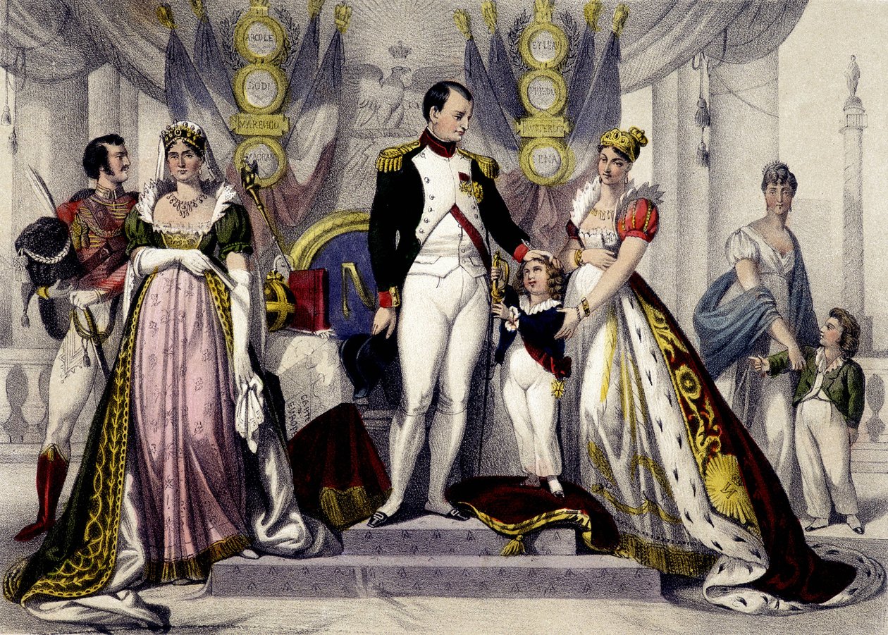 Napoleonic Dynasty from 1804 to 1815. Josephine, Napoleon I, King of Rome, Mary Louise. Engraving of the 19th Century by Unknown artist