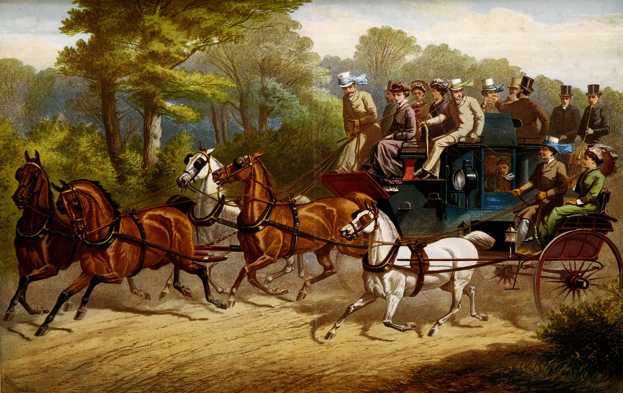 On the Way to the Derby: Fiacre and Omnibus Pulled by Horses by Unknown artist