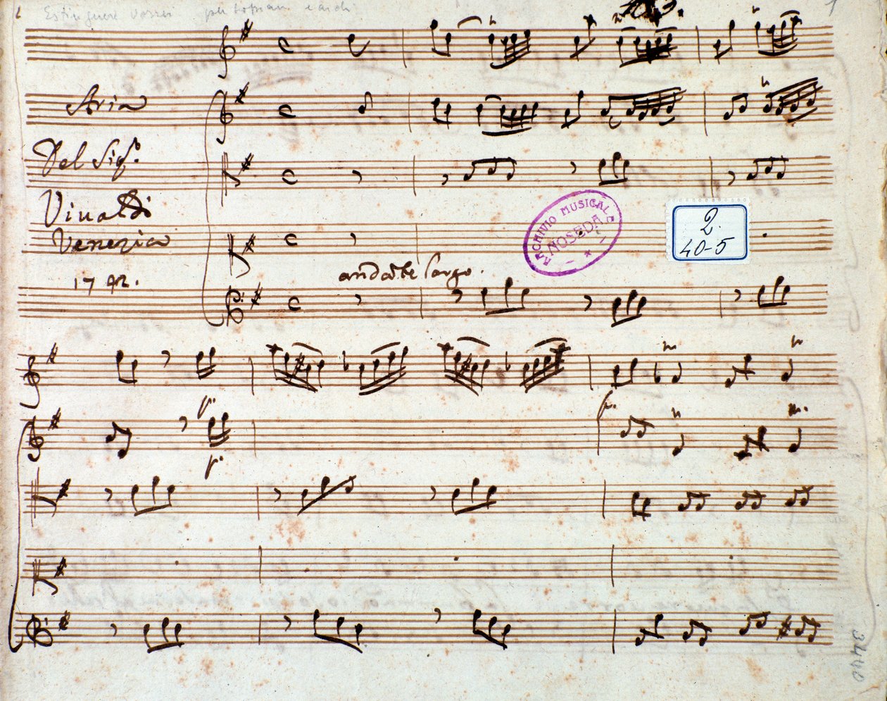 Page of musical score of Estinguere vorrei aria in Griselda opera by Antonio Vivaldi by Unknown artist