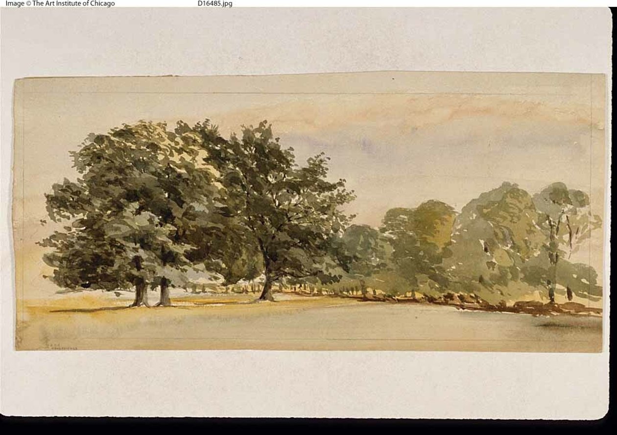 Panorama of a Wooded Grove (front); Landscape with Woods at Right (back) by Unknown artist