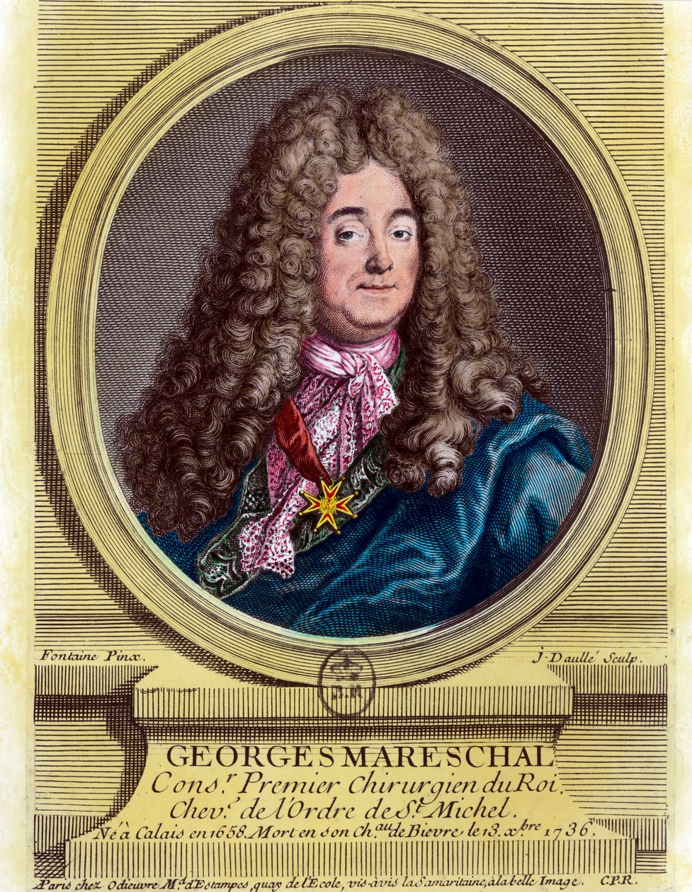 Portrait of Georges Marechal, first surgeon of the king from 1703 - 1719. Engraving of the 18th century. Private collection. by Unknown artist