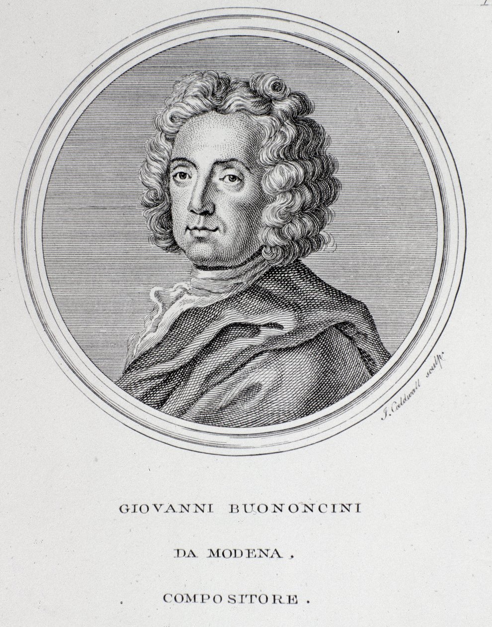 Portrait of Italian Baroque Composer and Cellist Giovanni Battista Bononcini (1670-1747). Engraving. 18th century. Bologna, Civico Museo Bibliografico by Unknown artist