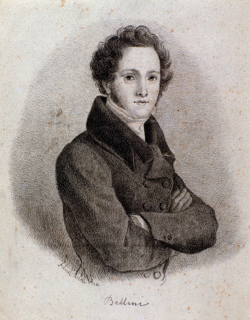 Portrait of Italian composer Vincenzo Bellini. Engraving. 19th century by Unknown artist