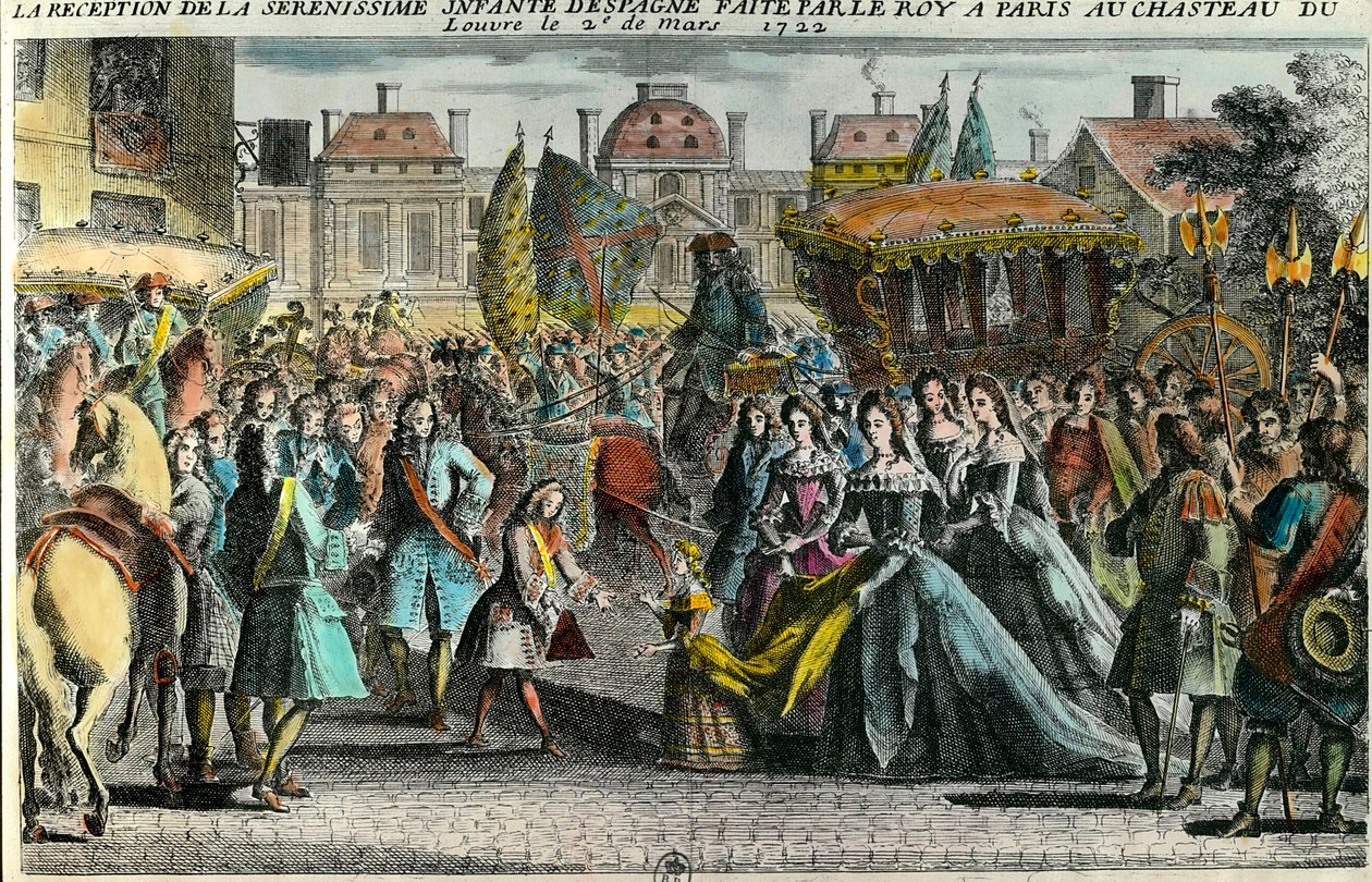 Reception of the Infante of Spain Marie Anne Victoire by King Louis XV in Paris at the Louvre on 2 March 1722 by Unknown artist