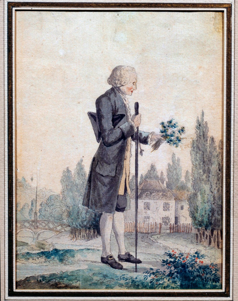 Representation of the Philosopher Jean Jacques Rousseau Picking Flowers ...