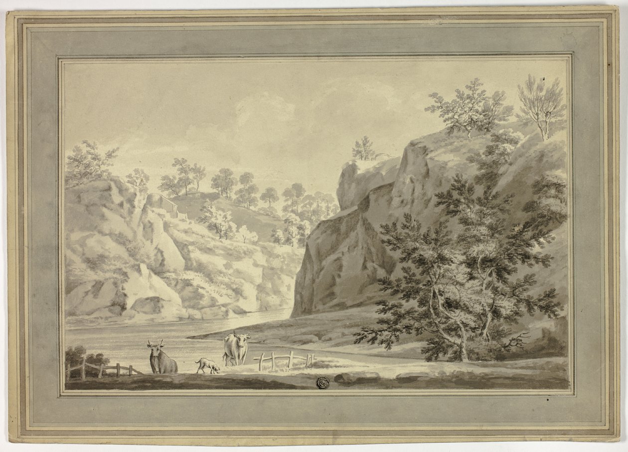 River Landscape with Cows and Dog in Foreground by Unknown artist