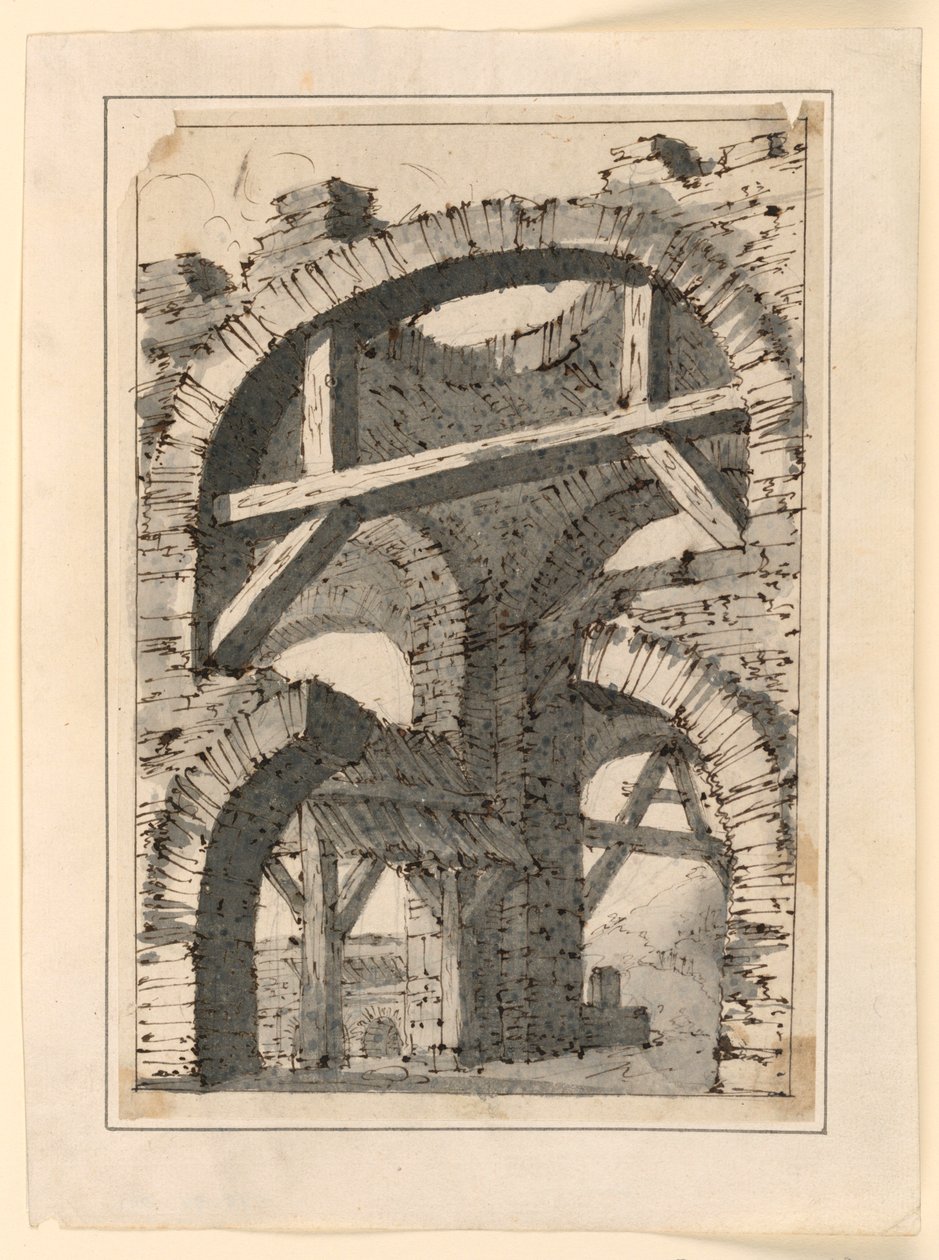 Rough Stone Arches Strengthened by Wooden Beams by Unknown artist