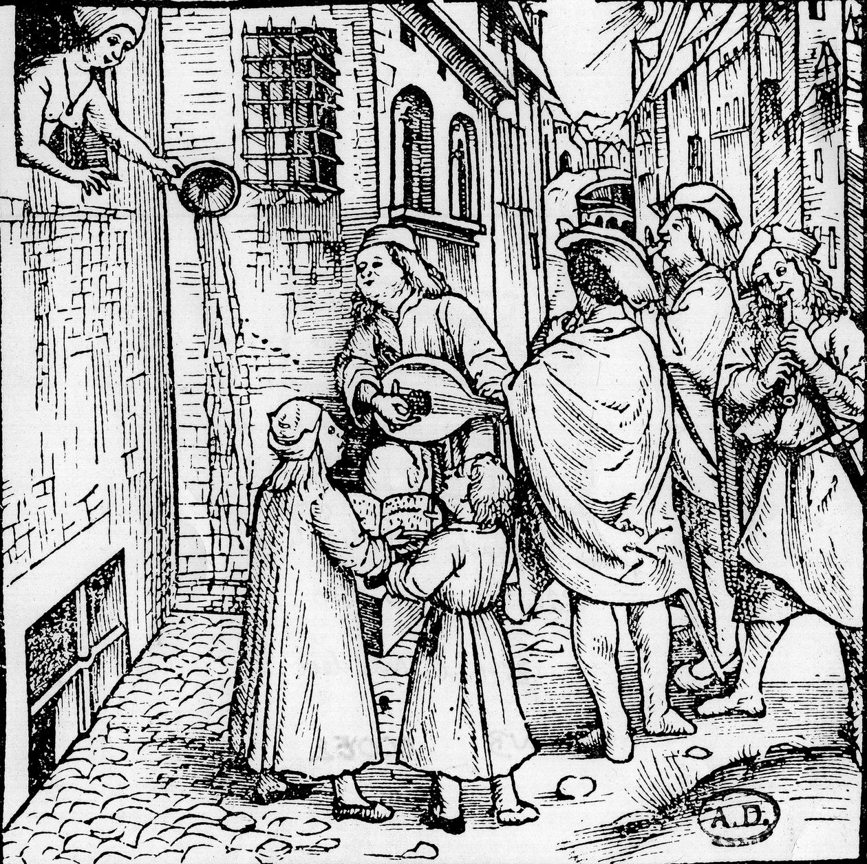 Student Serenade (Musicians), Basel, circa 1500 - Engraving, Bibl. by Unknown artist