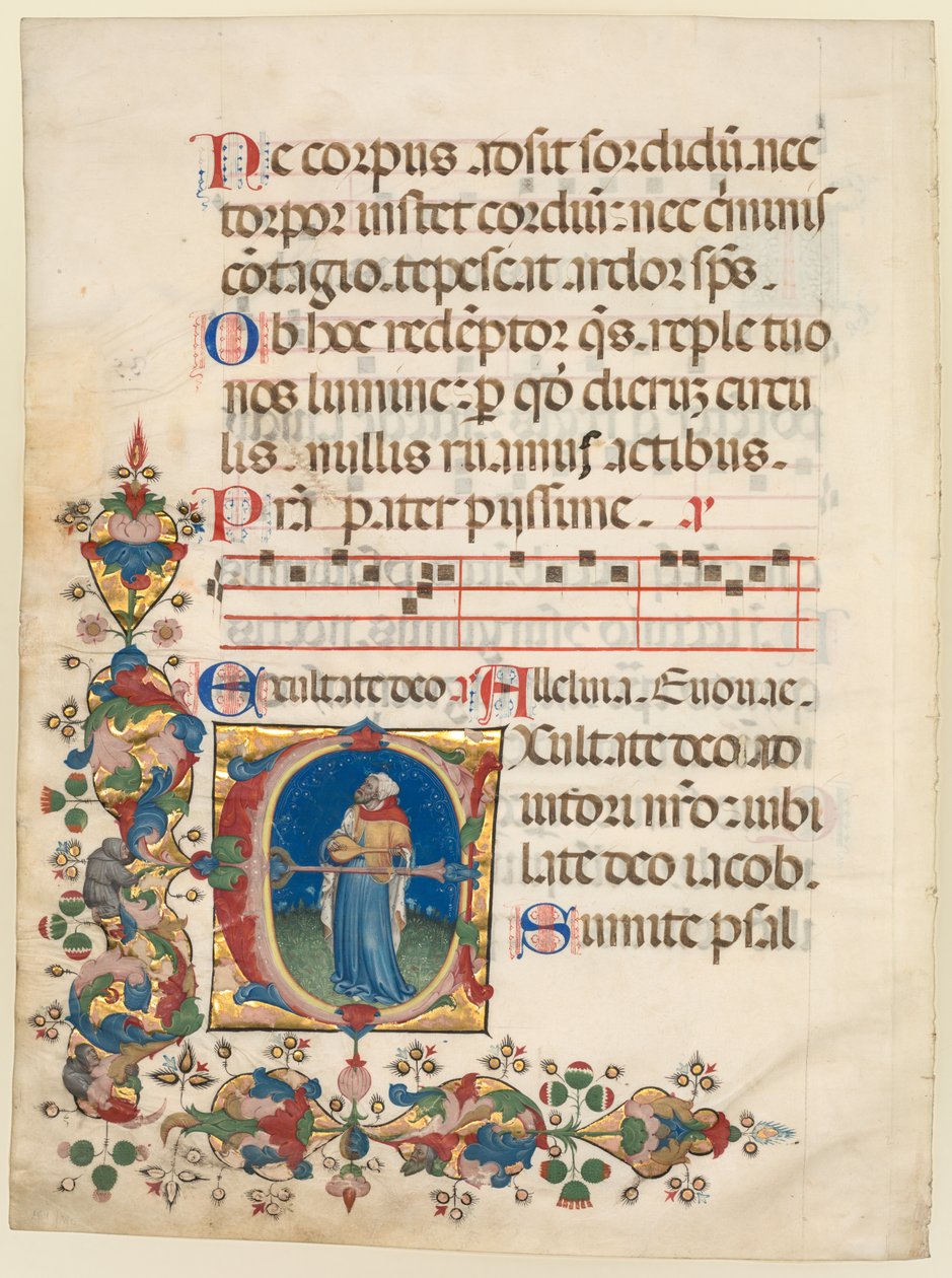 Single Leaf Excised from a Choir Psalter: Initial E[xultate Deo] with King David Playing the Lute (Psalm 80) by Unknown artist