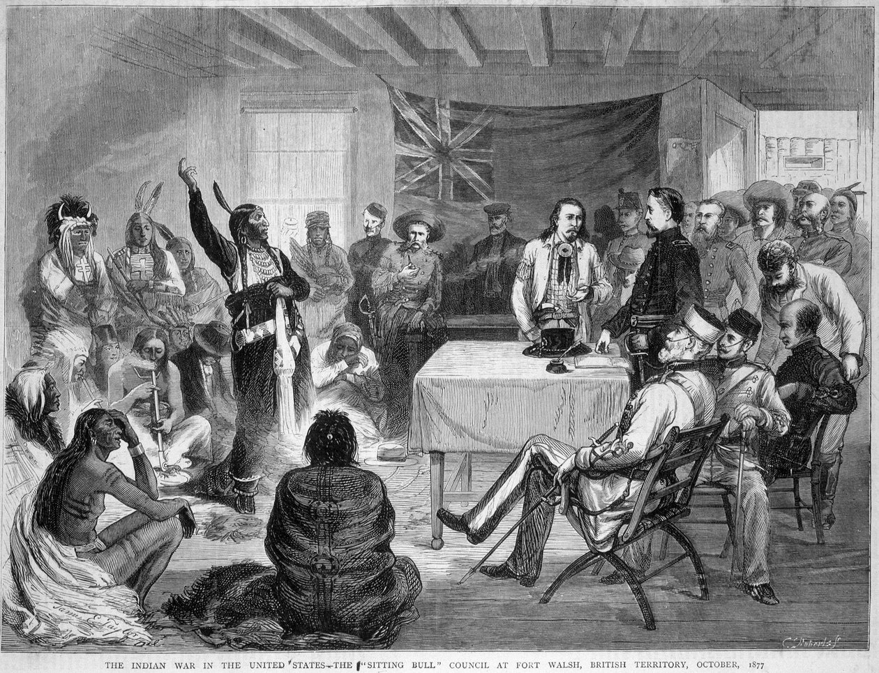 Sitting Bull and Buffalo Bill: Sitting Bull Council at Fort Walsh, British Territory, during the War with the Indians, October 1877 by Unknown artist