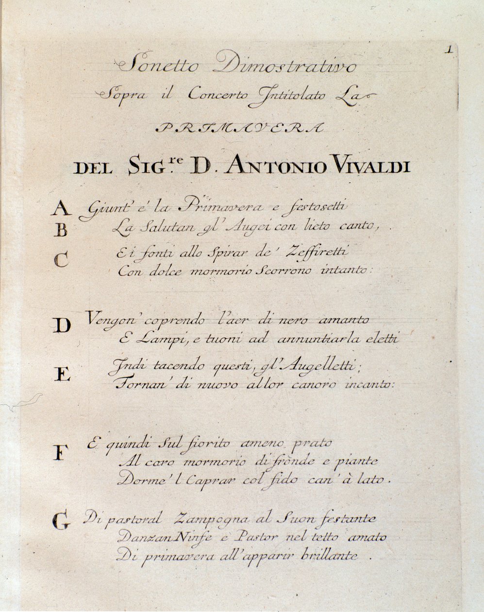 Sonet at the beginning of Spring (La primavera) concerto in Il cimento dell