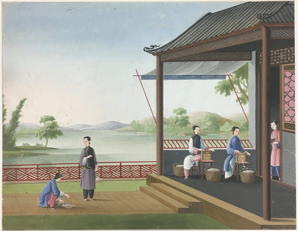 Spinning Cloth, Preparing Tea Leaves, Preparing Silk by Unknown artist