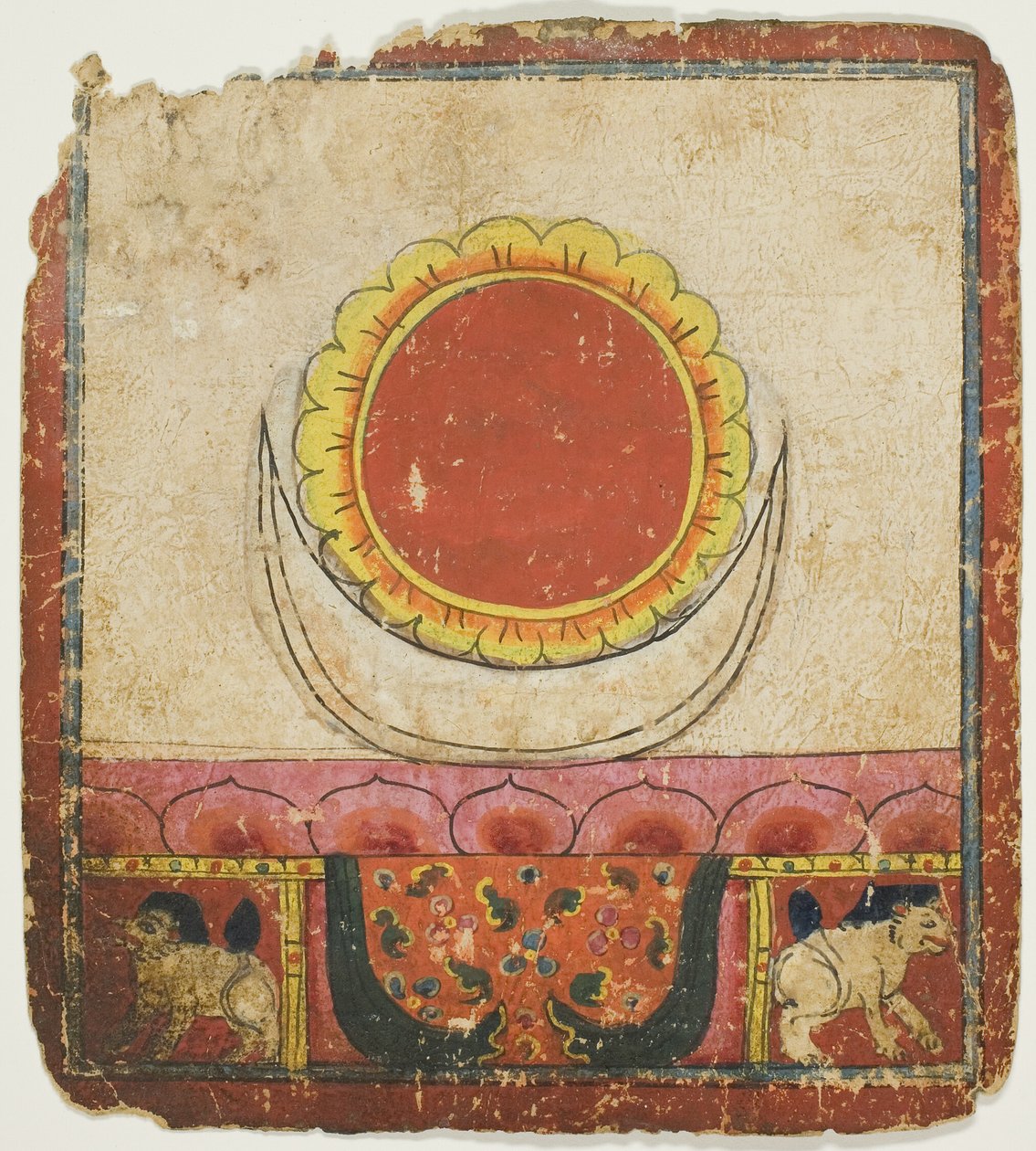 Sun, Moon and Lotus on Lion Throne, from a Set of Initiation Cards by Unknown artist