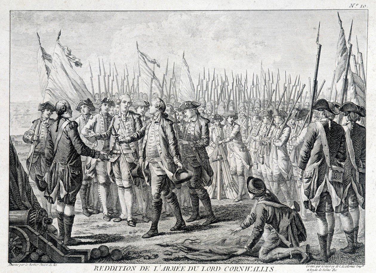 Surrender of the British army of Lord Cornwallis (1738 - 1805) to America on 19 October 1781 by Unknown artist