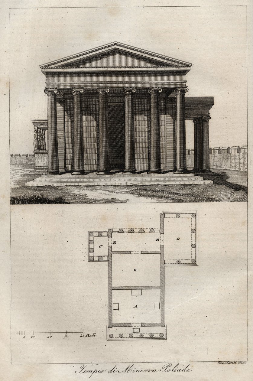 Temple of Athena Polias - Acropolis Athens - Engraving from 