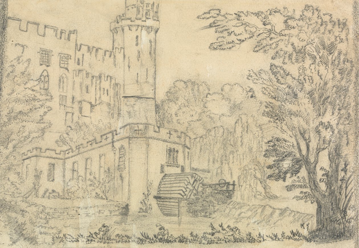 The Back of a Large Castle with Waterwheel in the Foreground by Unknown artist