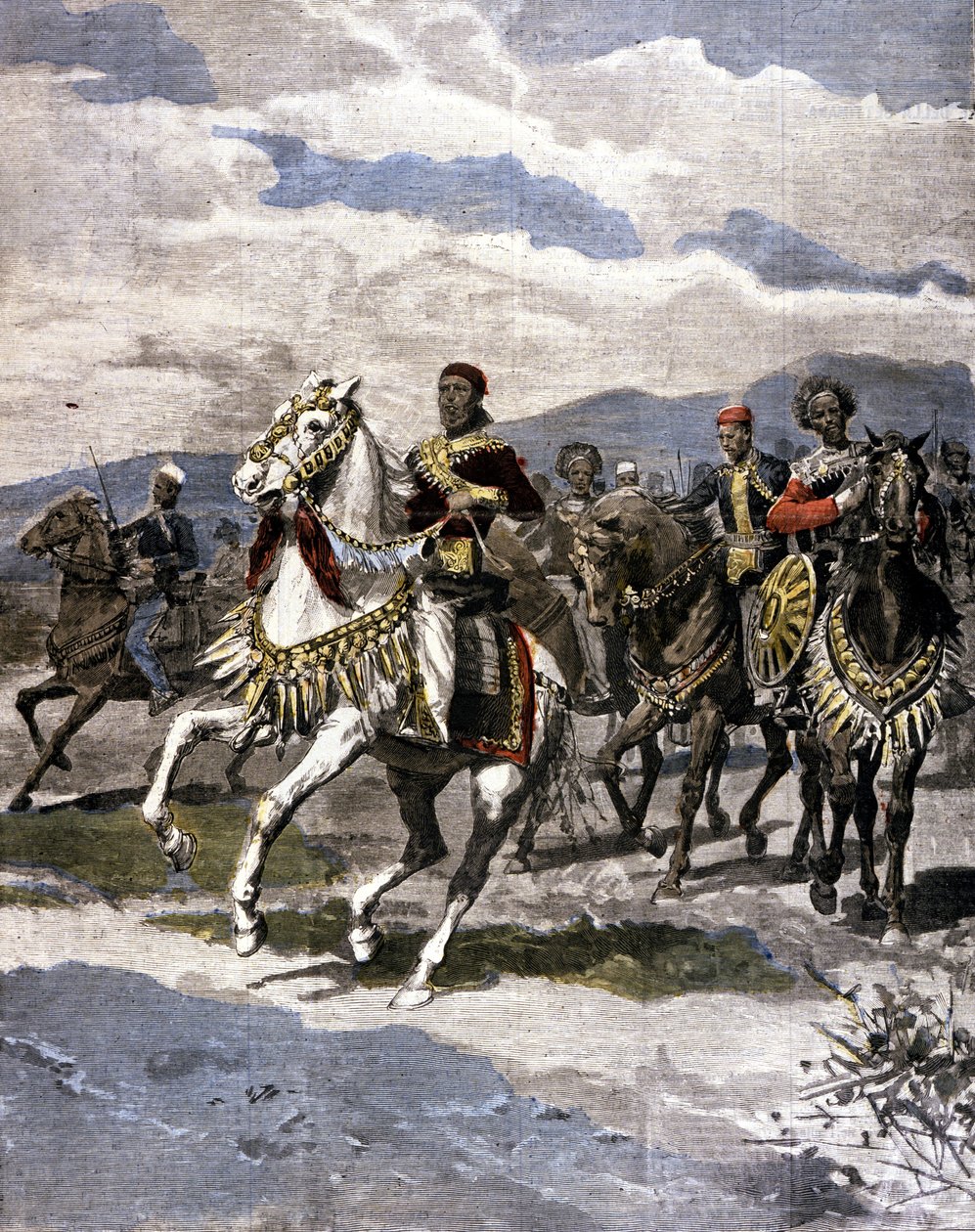 The King of Ethiopia Menelik II. Illustration of the Italian press by Unknown artist