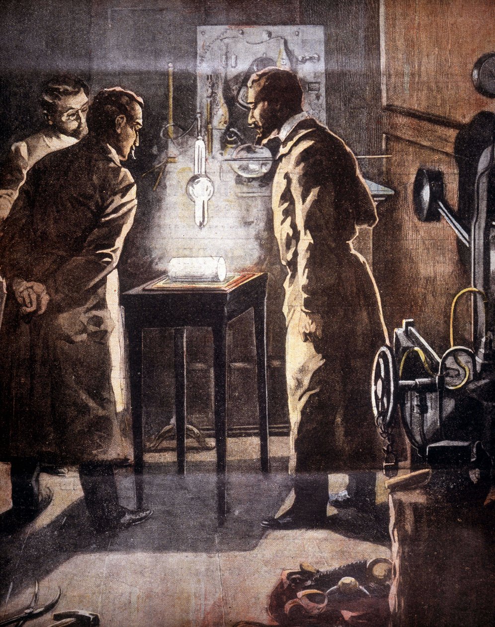 The Roentgen or X-rays. Discovered in 1895. Illustration representing the experiment by Unknown artist