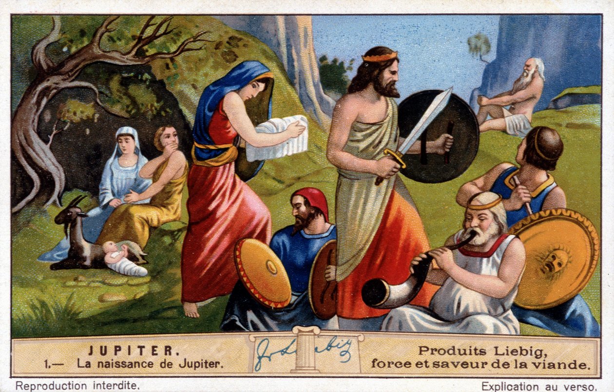 The Birth of Jupiter, Rhea Conceals Him in Secret and Gives a Stone Wrapped in Linen to the Titan Saturn by Unknown artist