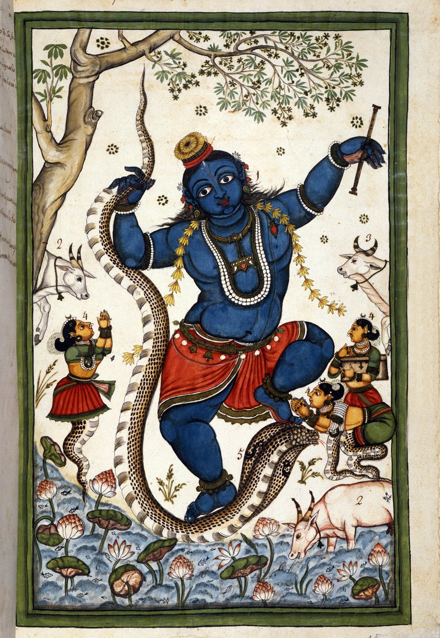 The deity of the Brahmanic triad Vishnu. Page from the manuscript "History of Mogol" (Moghul or Moghol) by Stefano Nivibus Cardeira. 18th century. Bibloteca marciana, Venice by Unknown artist