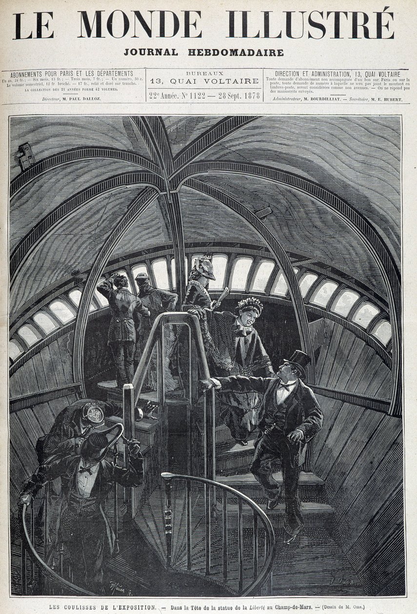 The Visit of the Inside of the Head of the Statue of Liberty at the Universal Exhibition - in 