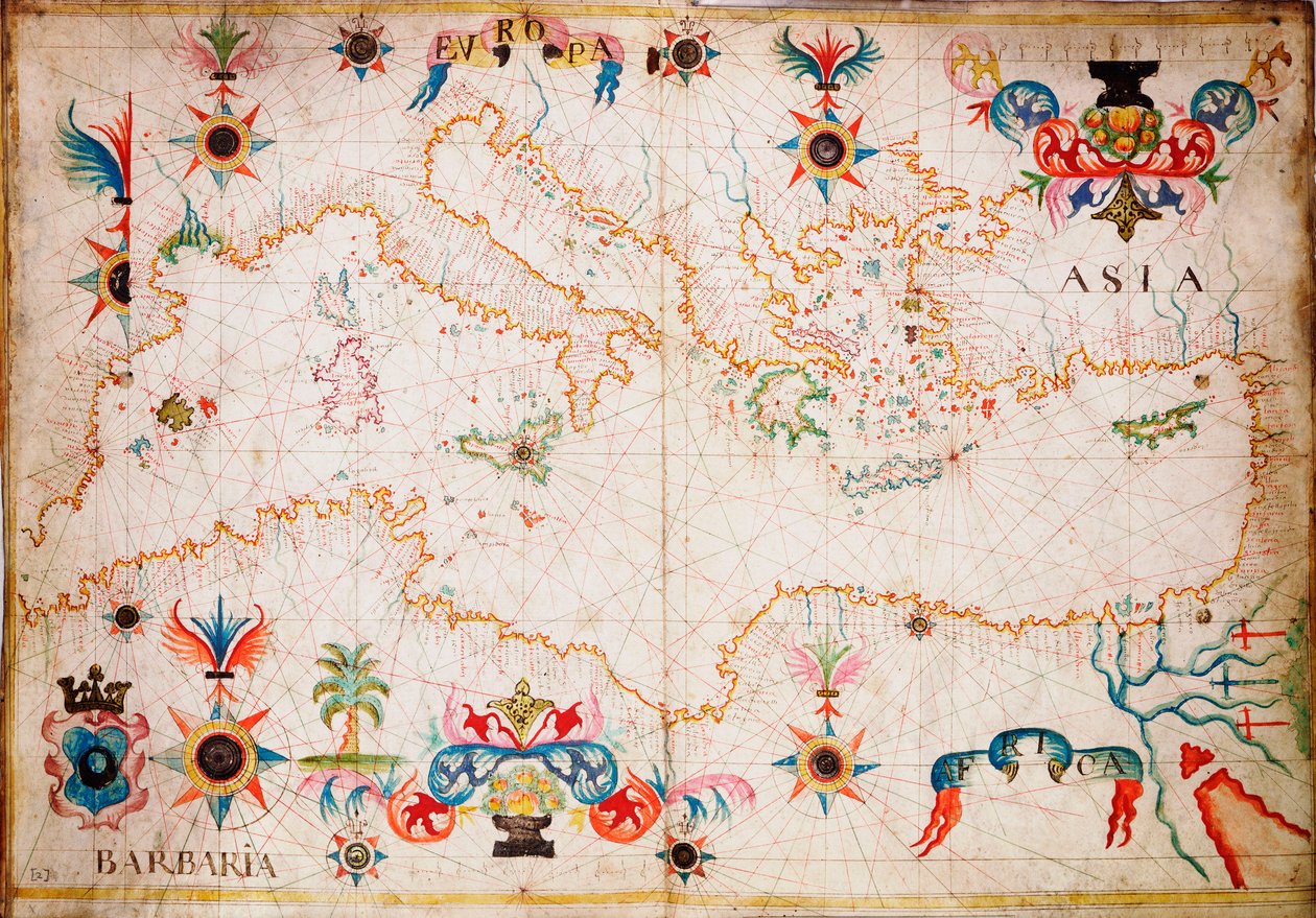 This Type of Early Vellum Sea Chart Originated in the Mediterranean in the 13th Century by Unknown artist