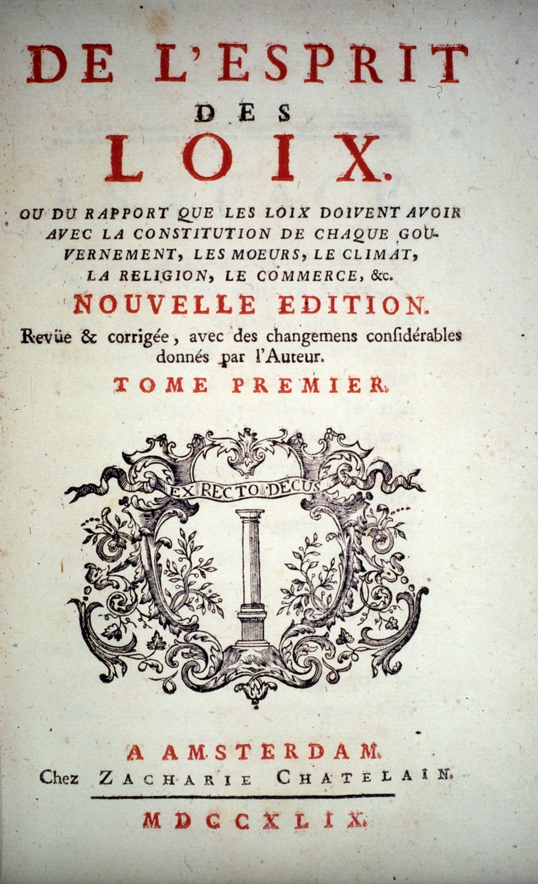 Title page of 'L'Esprit des lois' by Charles Louis de Secondat
