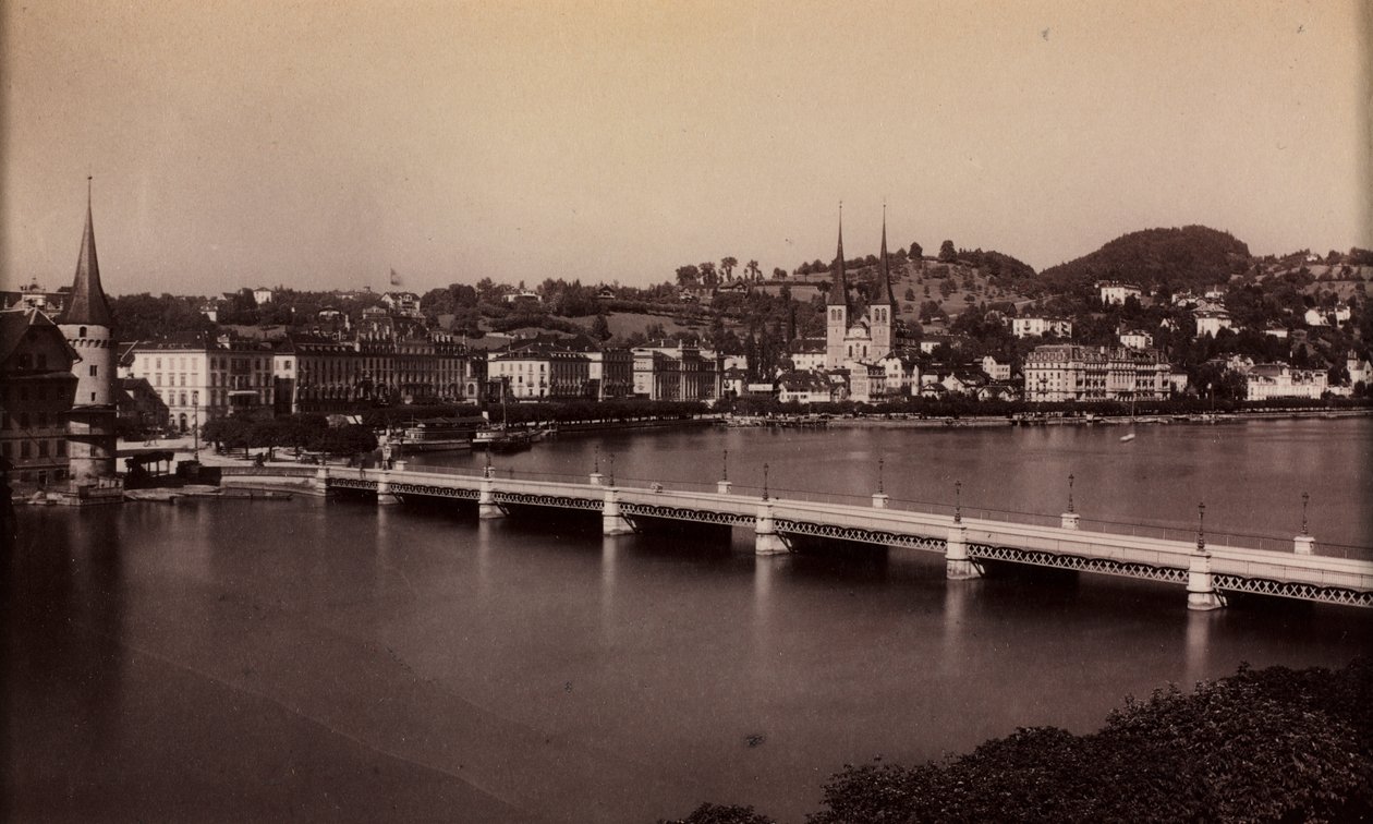 Untitled (Bridge with Town in Distance) by Unknown artist