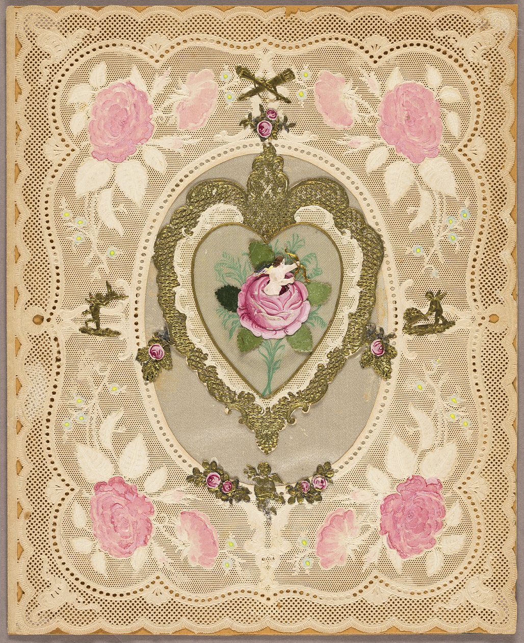 Untitled Valentine (Pink Flowers and Putti) by Unknown artist