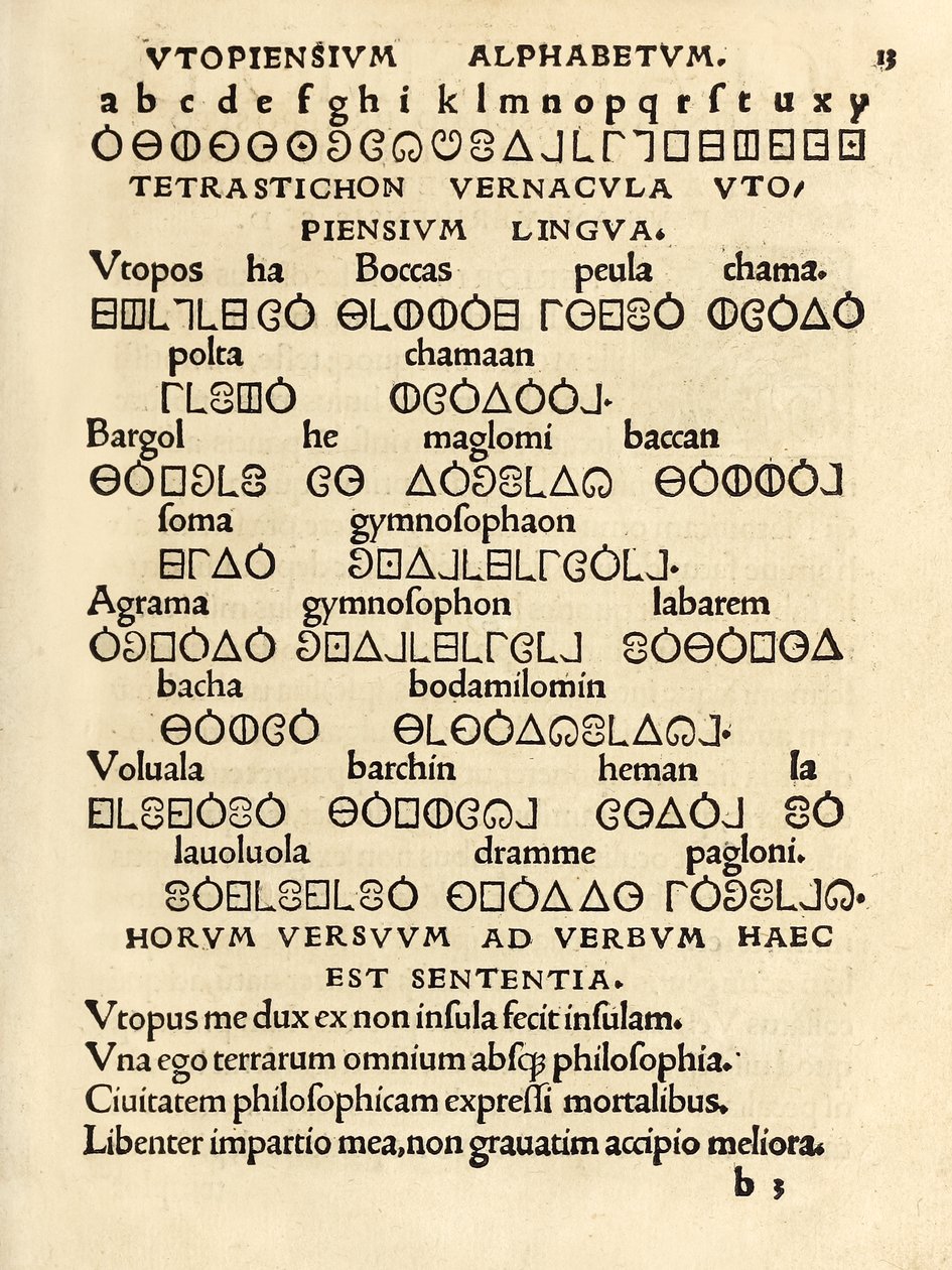 Utopian Alphabet from the 1518 third edition of 